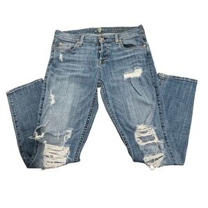 7 For All Mankind Josefina Skinny Boyfriend Jeans Size 26 Distressed Light Wash